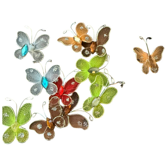 Orante netted butterflies in multi colors on a white background