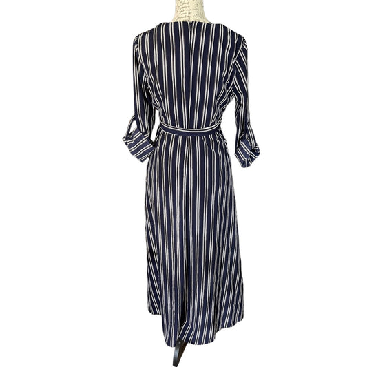 Favlux Navy Blue Striped Faux Wrap Maxi Dress Size Medium