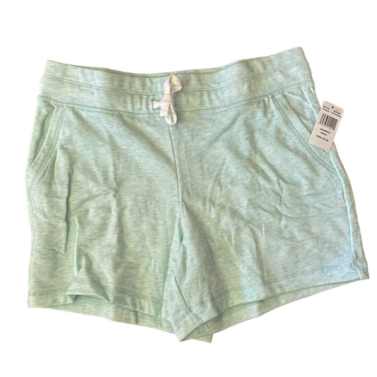Front of green shorts on a white background