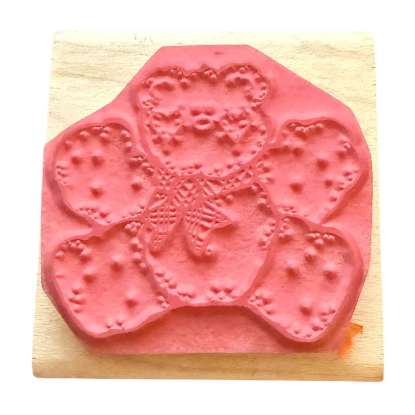 DOTS Teddy Bear With Patchwork Heart Cheeks Rubber Stamp