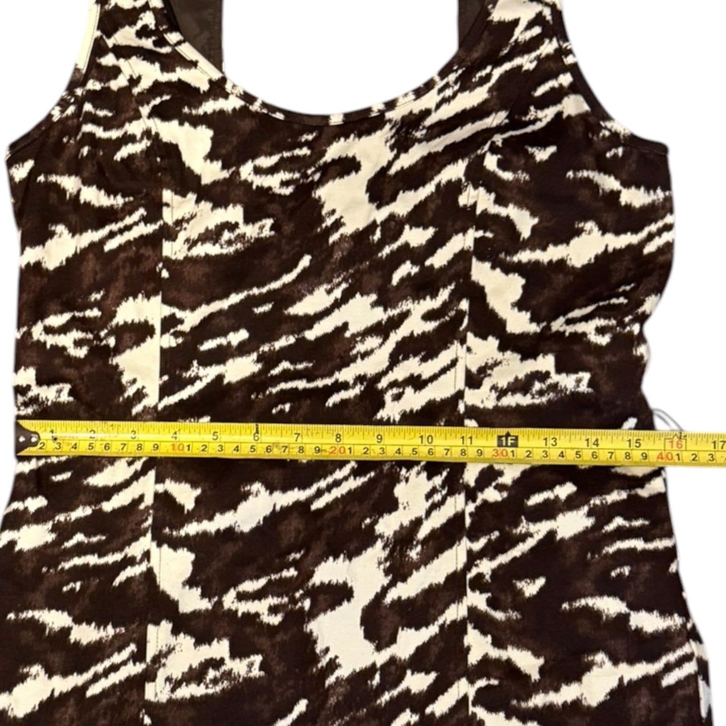 Michael Kors Brown Off White Abstract Animal Print Sleeveless Sheath Dress 8