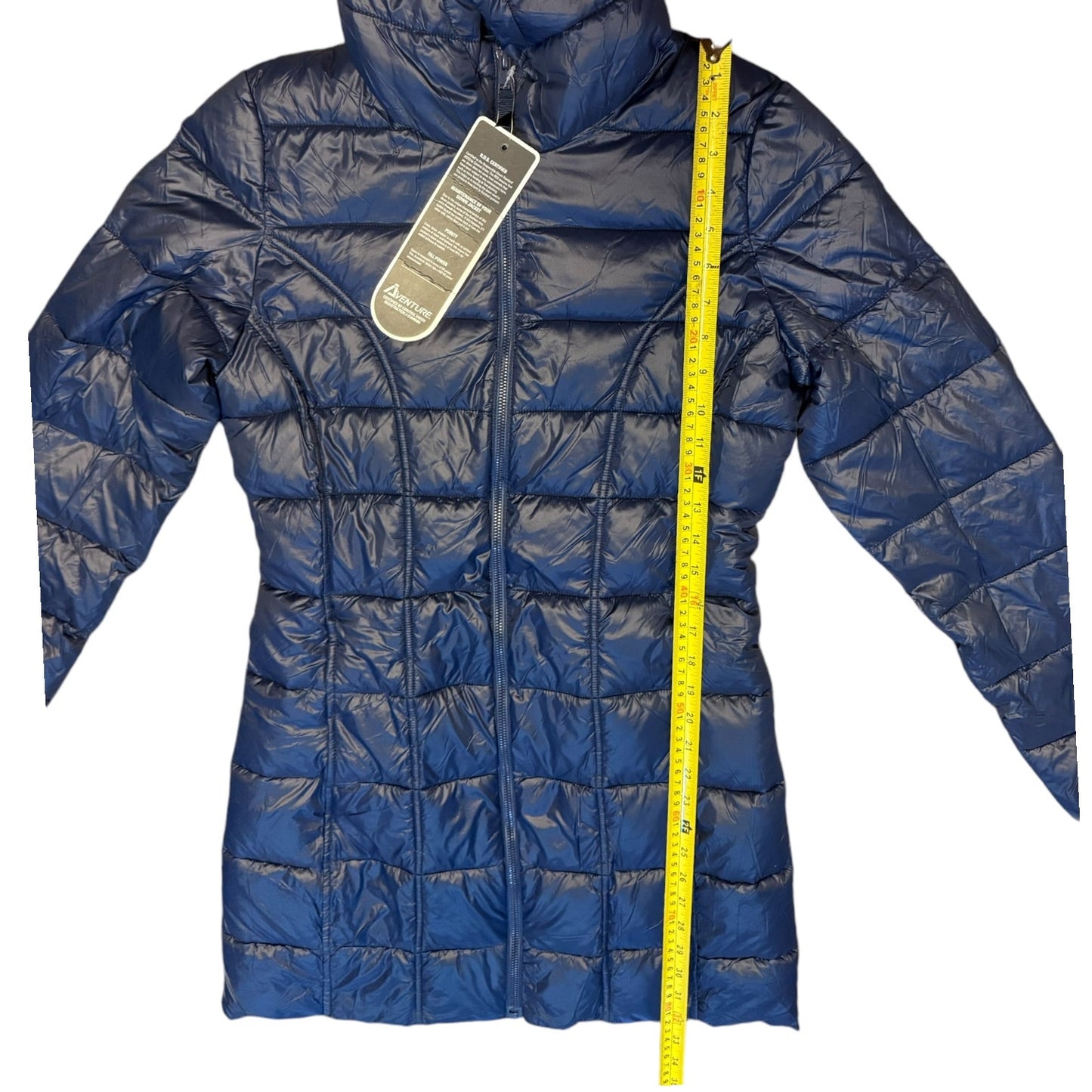 Adventure Blue Ultra Light Down Long Hooded Jacket Size X-Small