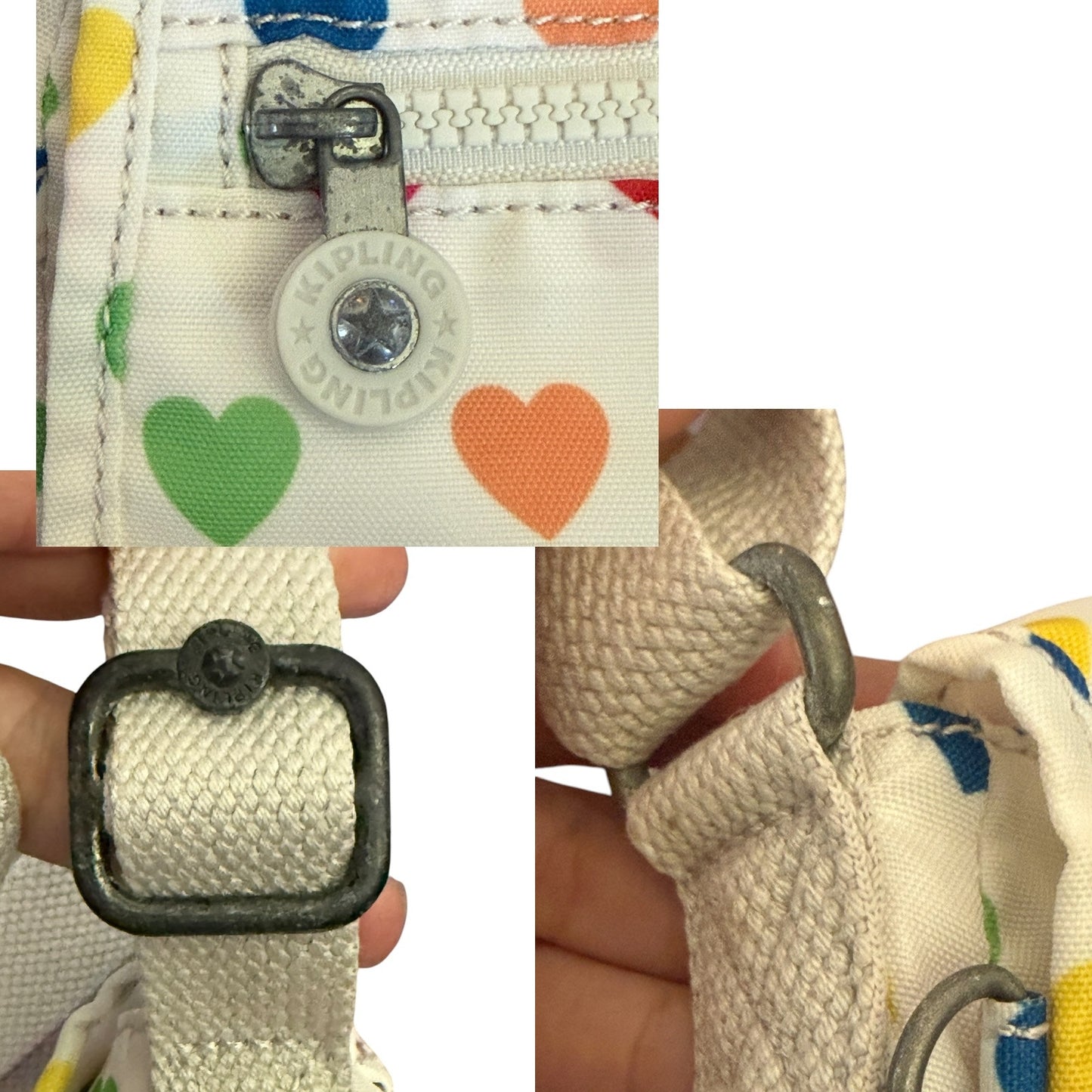 Kipling Sabian White Rainbow Multicolor Adjustable Crossbody Purse