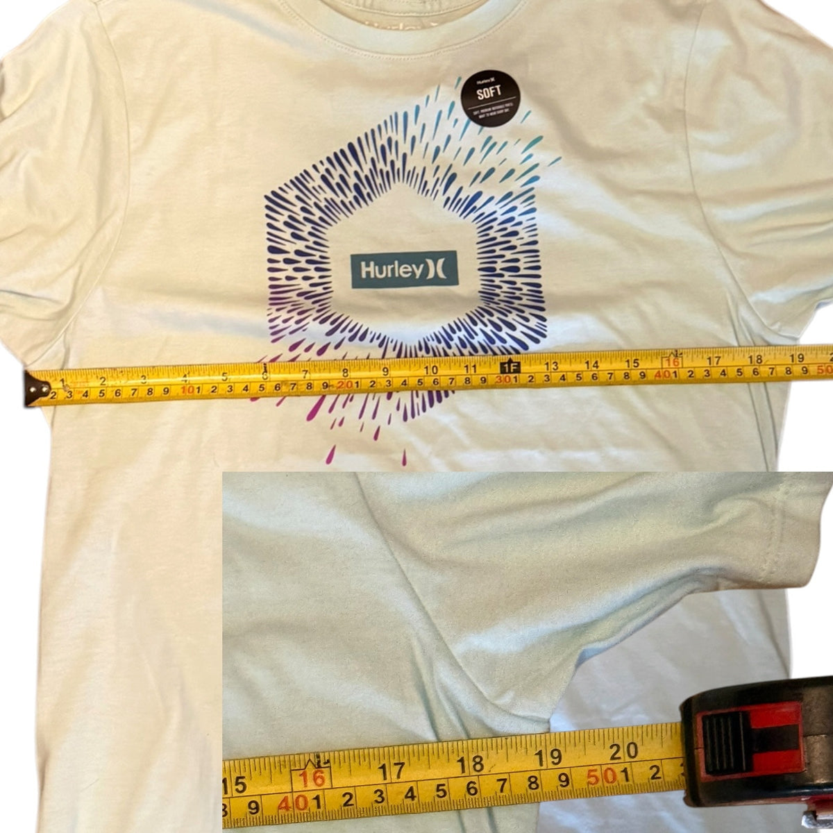 Hurley Light Mint Green Cotton With Multicolor Burst Graphic Tee T Shirt Medium