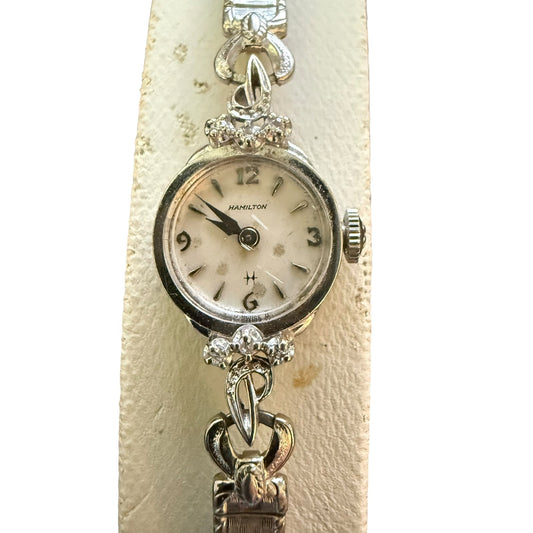Hamilton Vintage 14K White Gold Diamond Ladies Watch - Working