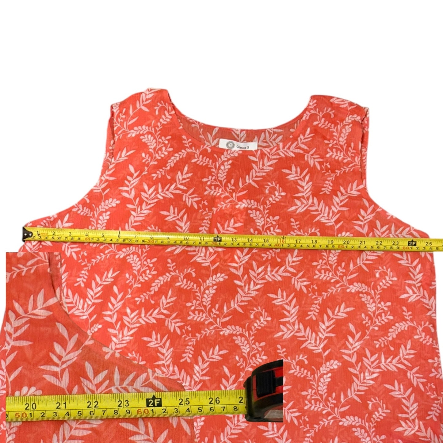 Cristina B Pink White Floral Plant Print Flowing Shirt XX-Large
