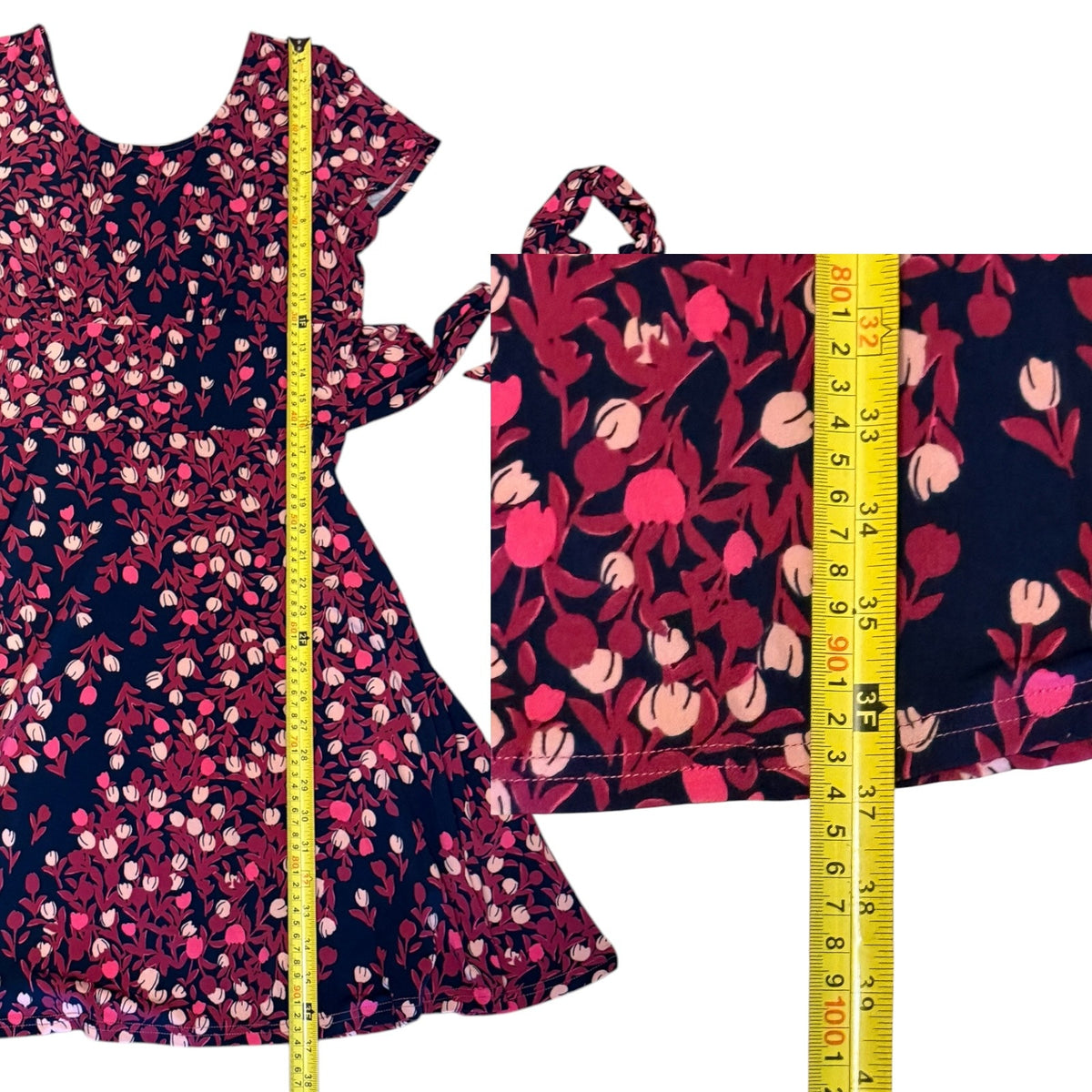 Leota Dress Womens Medium Navy Pink Floral Short Sleeve Scoop Neck Fit & Flare