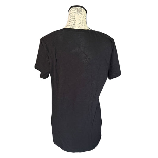 Felina Plain Black V Neck Cotton Short Sleeve Shirt Size Medium