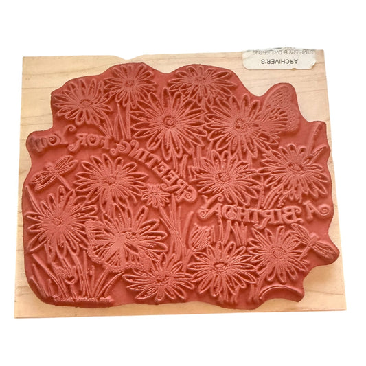 Northwoods Vintage 2012 A Birthday Greeting For You Daisy Rubber Stamp