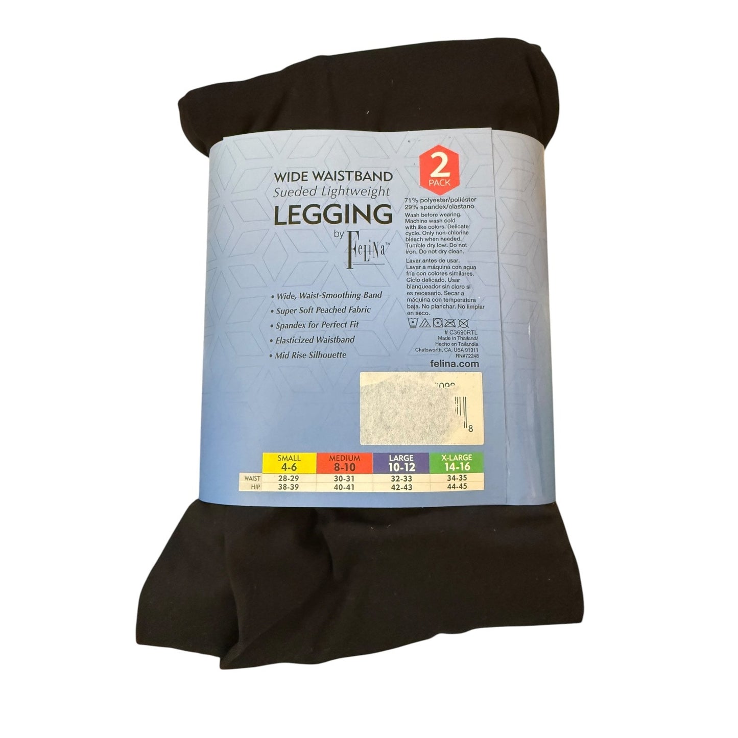Felina Black 2 Pairs Wide Waistband Sueded Leggings Size Small