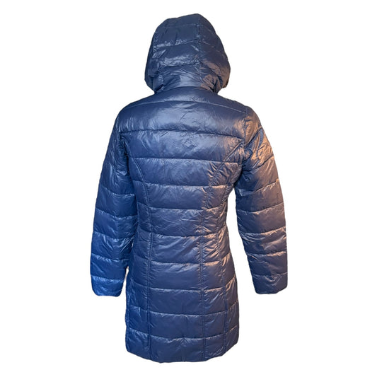 Back of blue puffer jacket