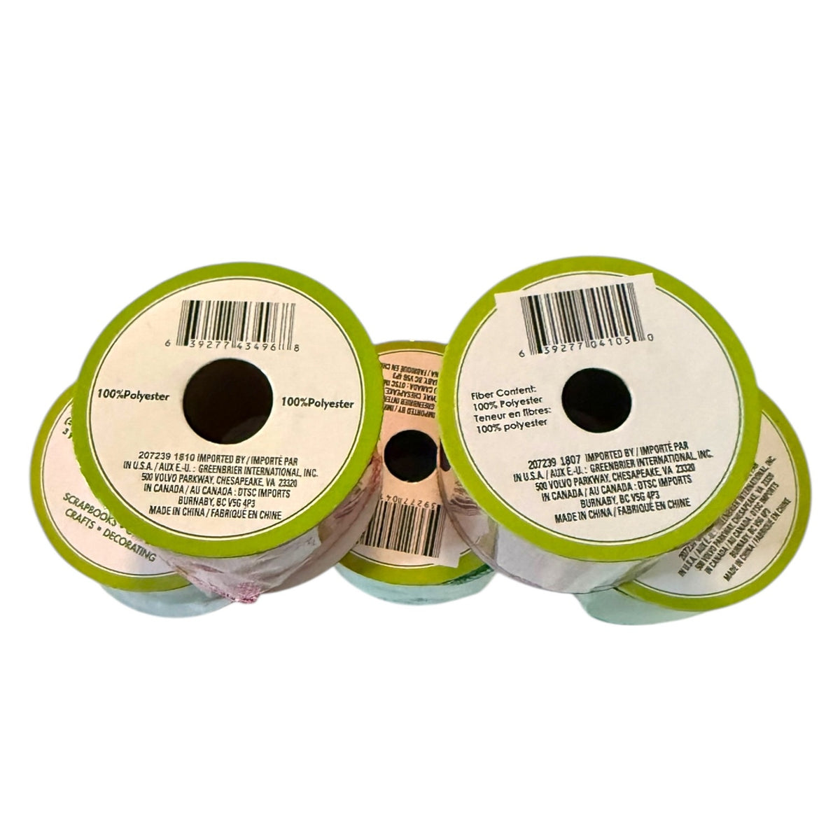 Floral Garden 5 Rolls Burlap Ribbon Pink & Greens 9 Feet Each