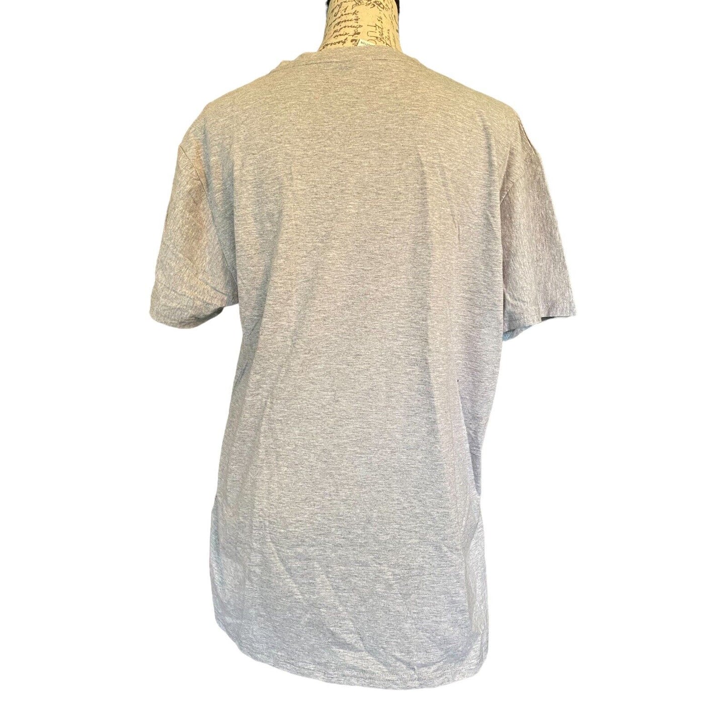 A light heather gray short-sleeve t-shirt displayed on a mannequin torso against a plain white background.