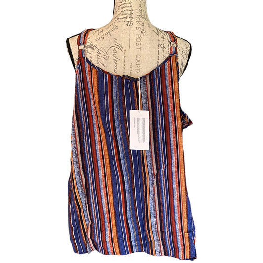 Multicolored striped sleeveless top on a mannequin with a white background