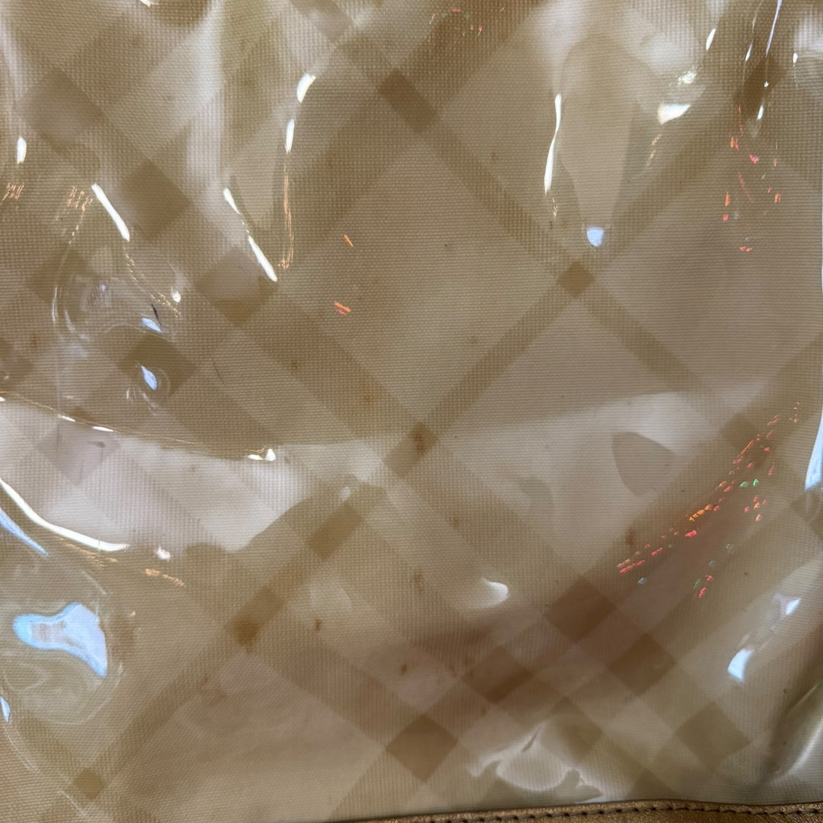 Close up of stains and use on a tote bag