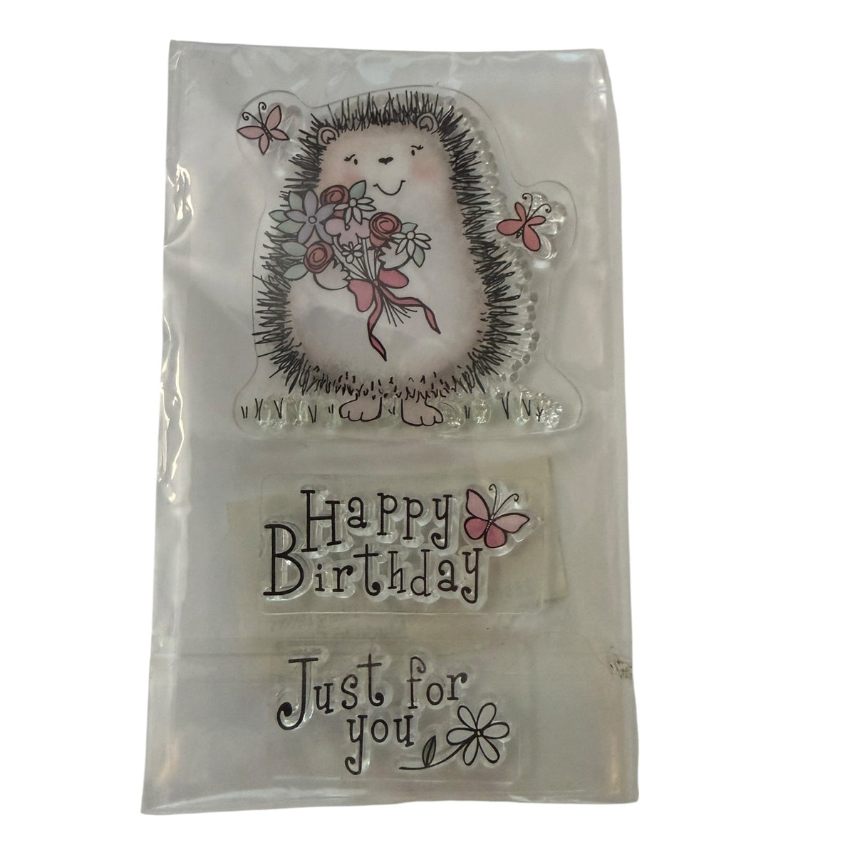 Hedgehog With Flowers Happy Birthday Just For you Unbranded Clear Rubber Stamp