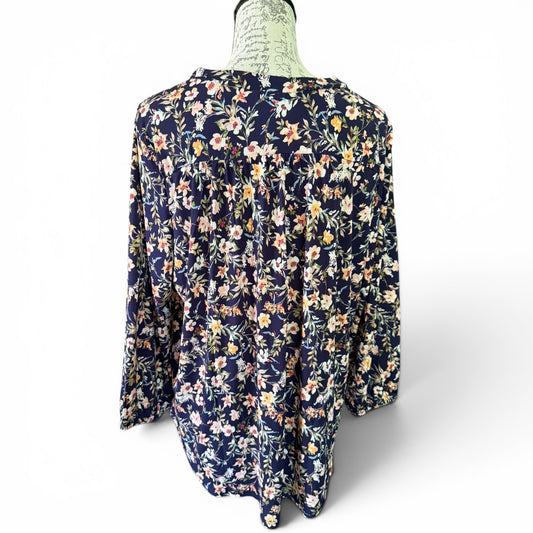 Two By Vince Camuto Navy Blue Floral Blouse Size XL