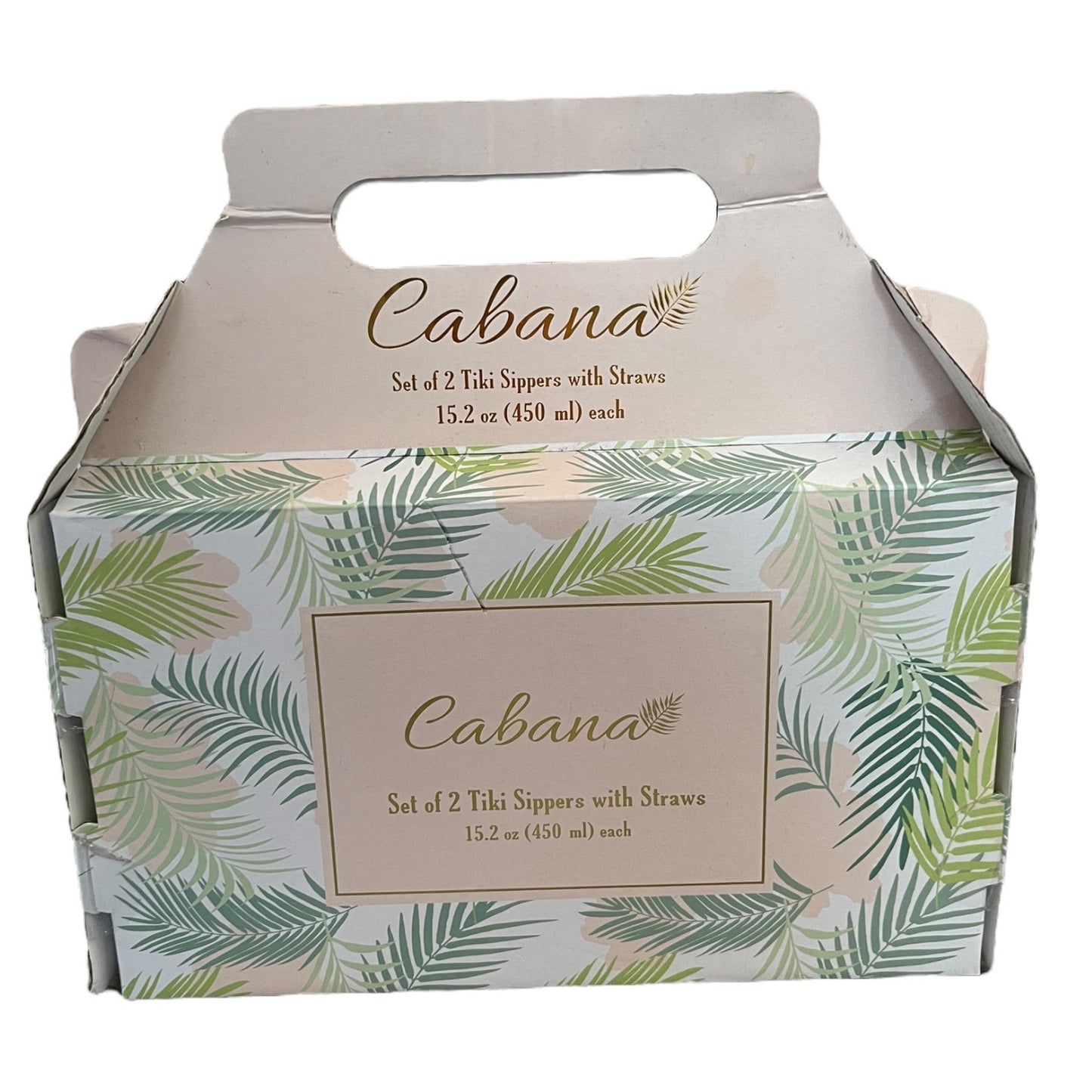 Cabana tiki sippers packaging with palm leaf design