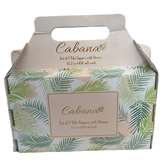 Cabana tiki sippers packaging with palm leaf design