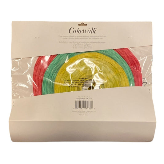 Cakeswalk brand party lanterns, packaged in a clear plastic sleeve over a beige cardboard backing.