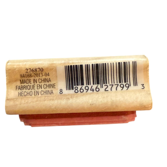 Bar code and text on a wooden block with a white background
