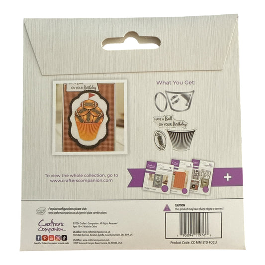 Package of stamp set with cupcake design on beige background