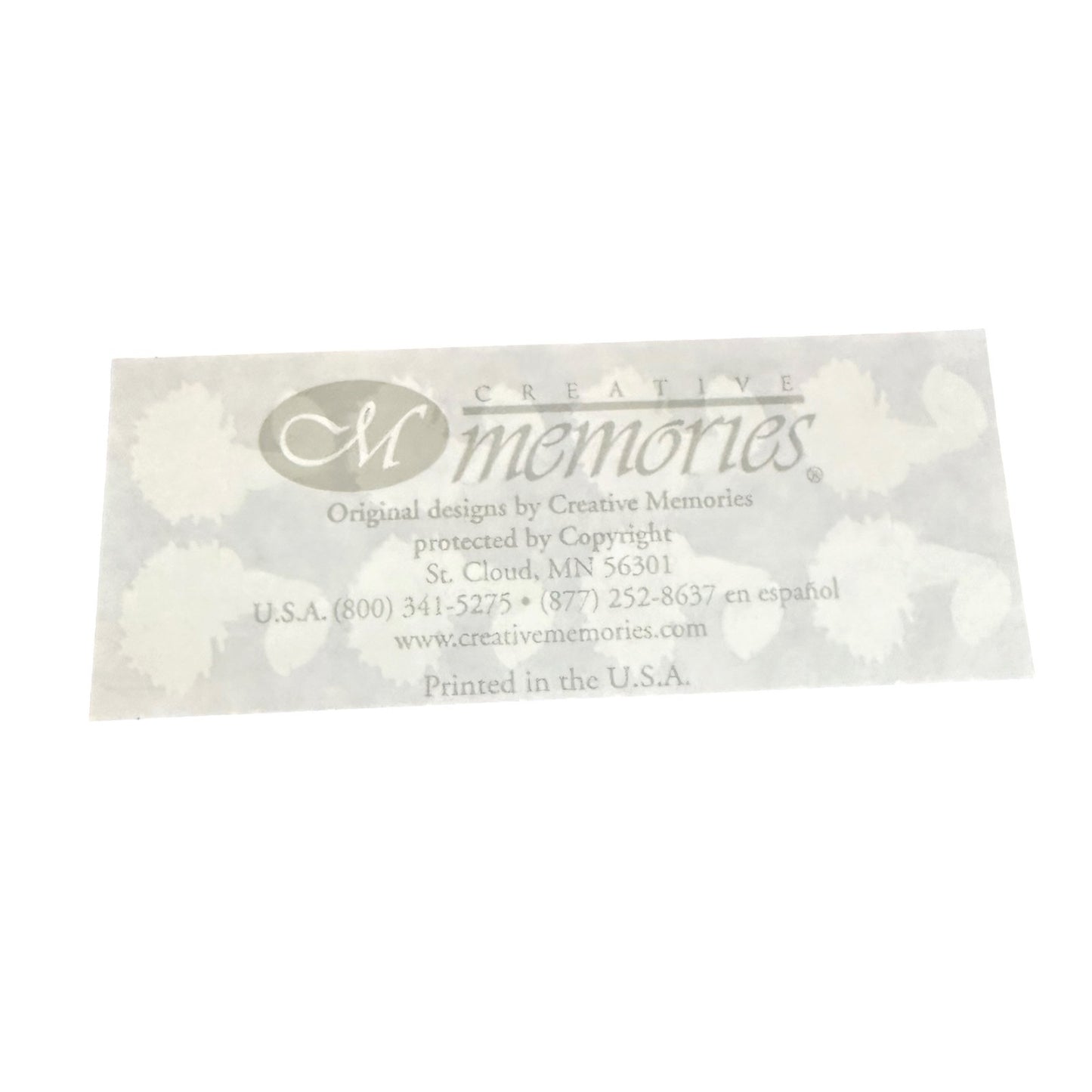 Sheet of stickers with Creative Memories with contact info on a white background.