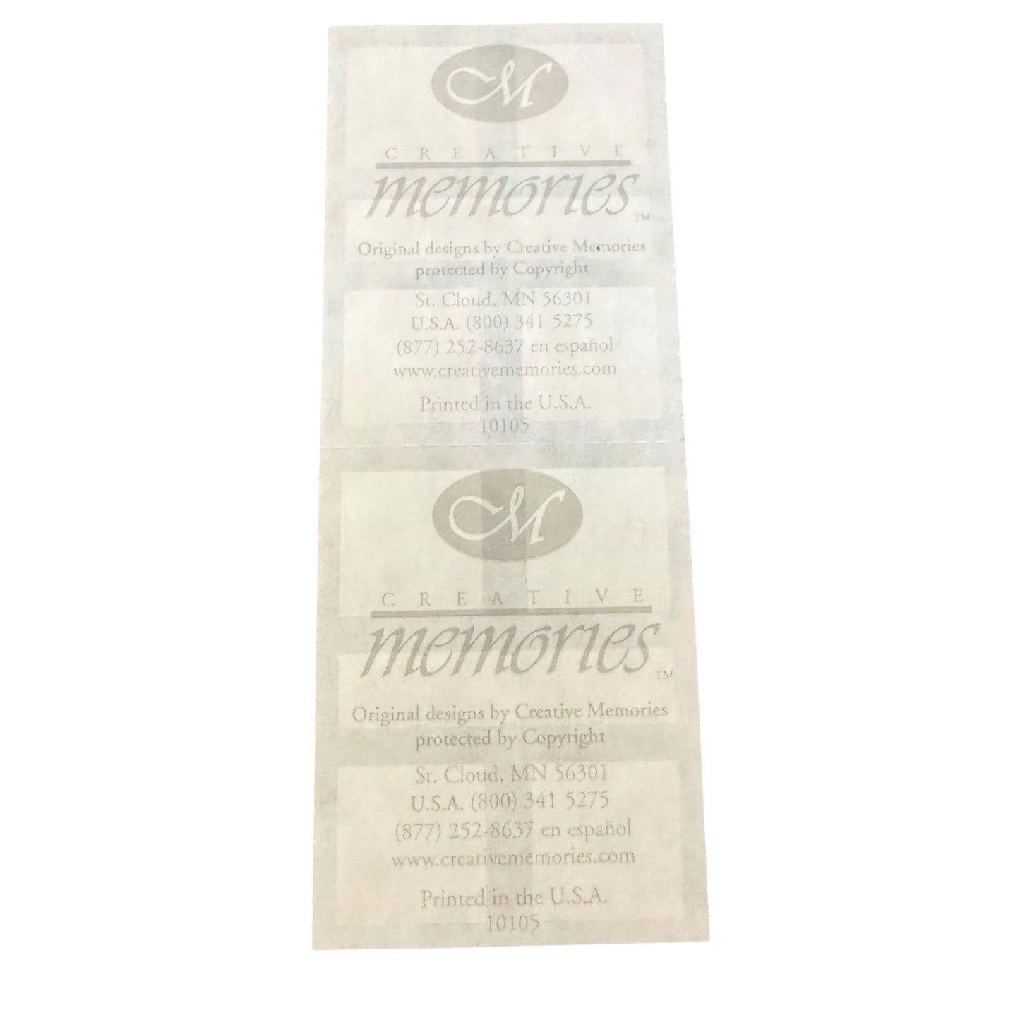 Creative Memories sticker sheet with contact info on a white background