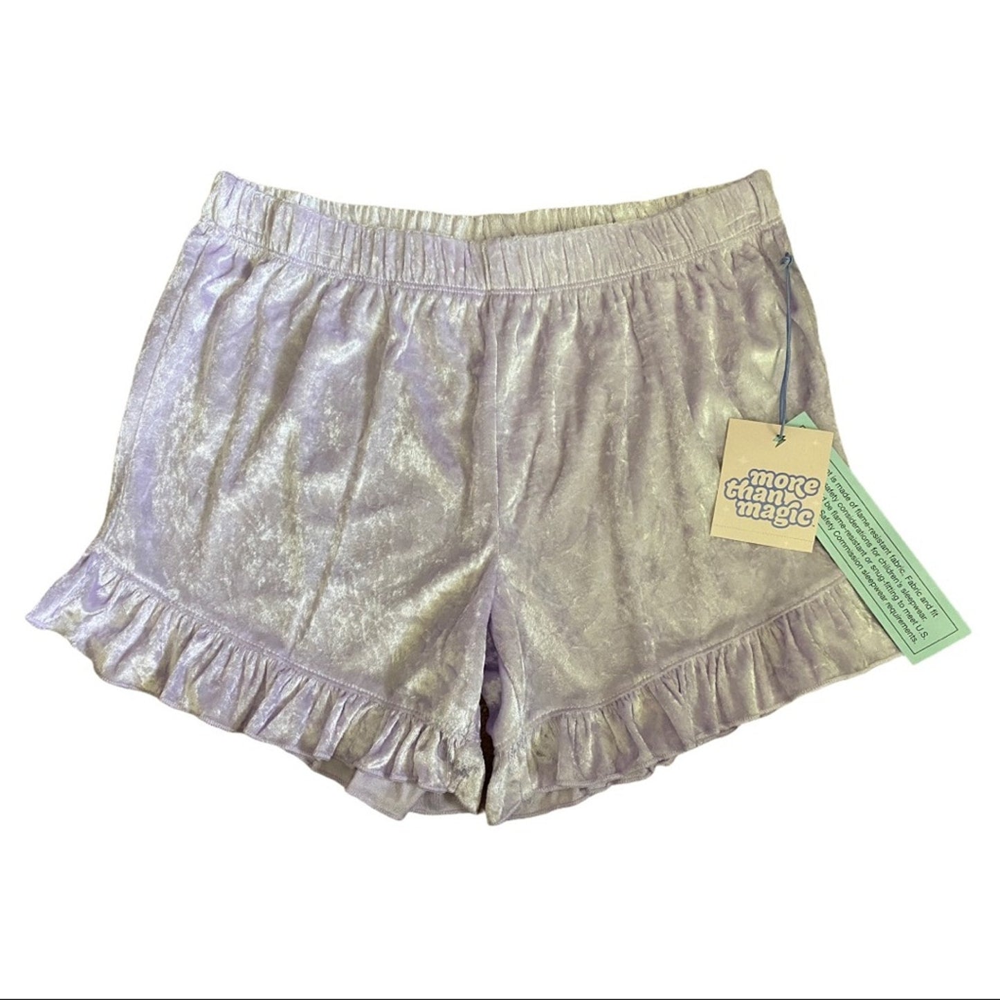 Purple crushed velvet lounge shorts on a white background