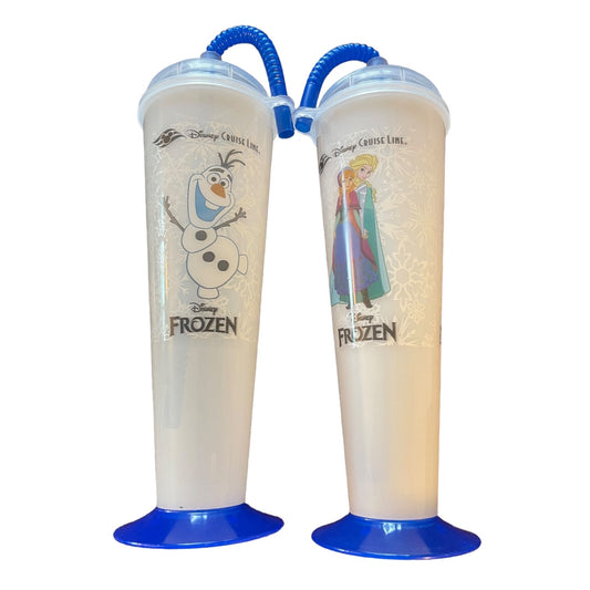 Two Disney Frozen-themed drinking cups with characters on a white background