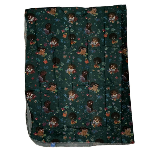 Disney Encanto tablecloth featuring characters and floral designs.