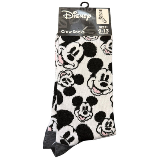 1 pair of Disney Mickey Mouse crew socks with packaging on a white background