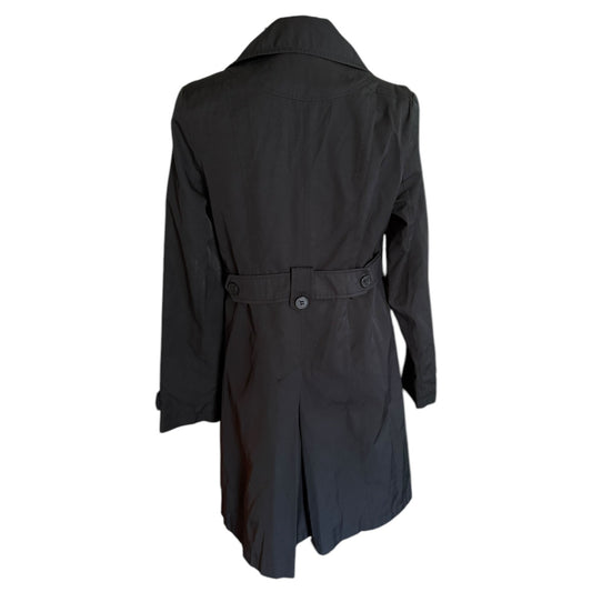 Back of Black trench coat on a white background