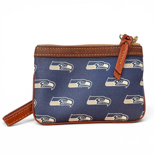 Small pouch with Seattle Seahawks logo pattern on a blue background