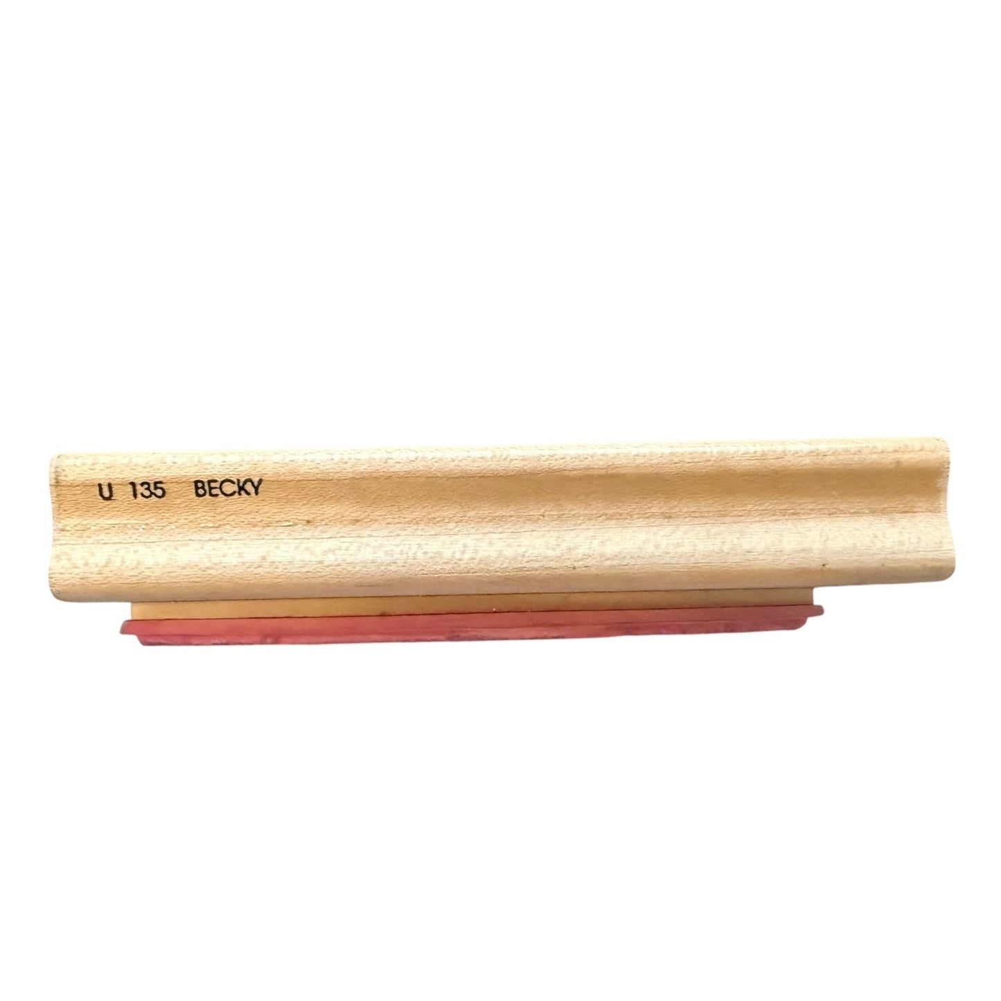 Wood block labeled 'U 135 BECKY' on the side, shown against a plain white background.