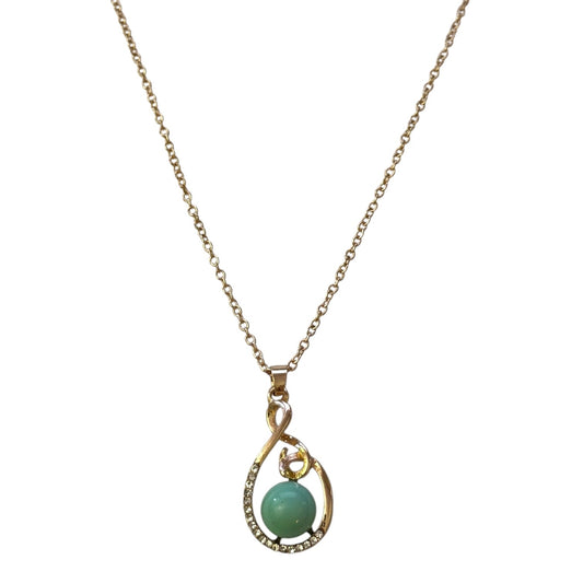 Green Faux Tahitian Pearl Diamond Gold Necklace 20"