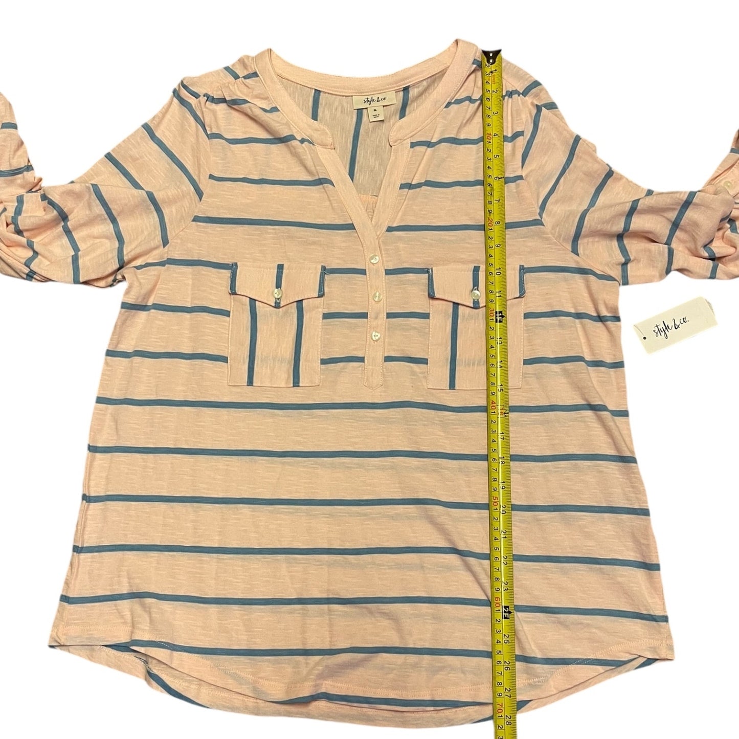 Style & Co Pink With Blue Cotton Stripes Shirt Size X-Large