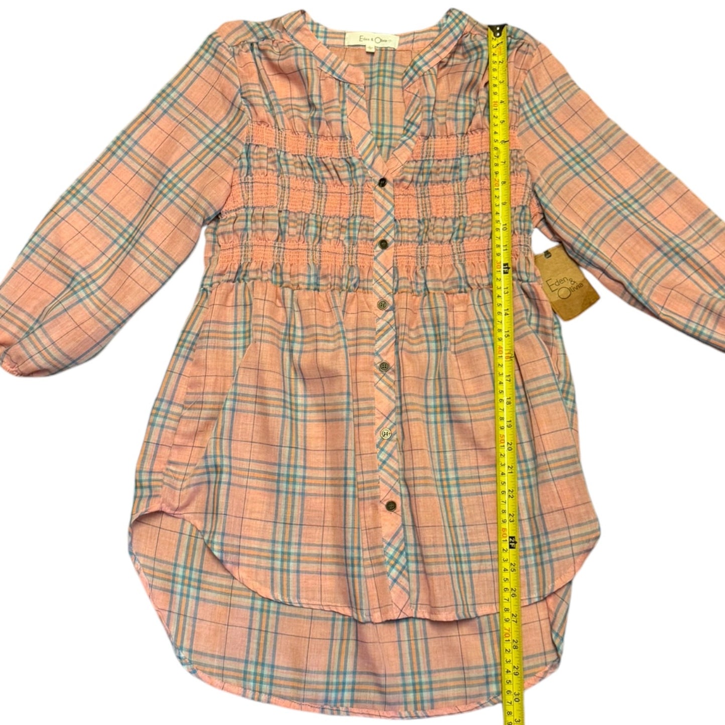 Eden & Olivia Lightweight Pink Plaid Babydoll Shirt Size Large