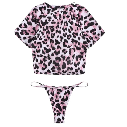 Black Pink Animal Print Tie Knot Animal Print Bikini Medium
