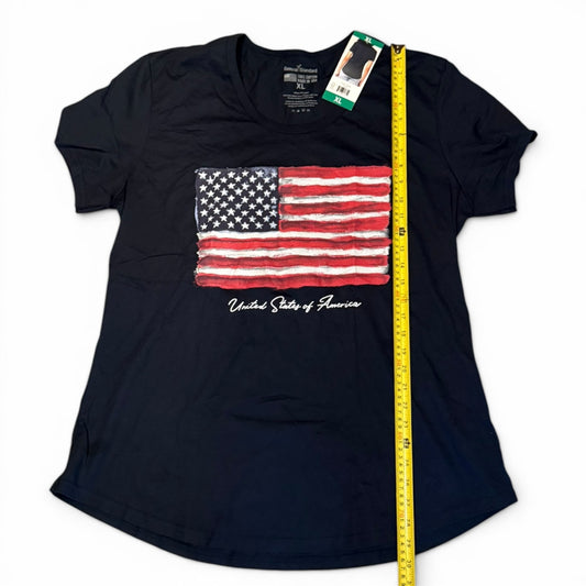 Navy Blue American Flag Cotton Short Sleeve Shirt Size XL