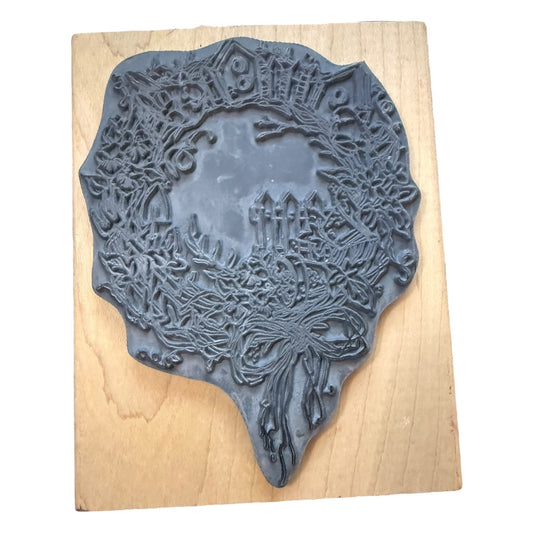 Stampendous Vintage 1997 Birdhouse Wreath R041 Large Rubber Stamp