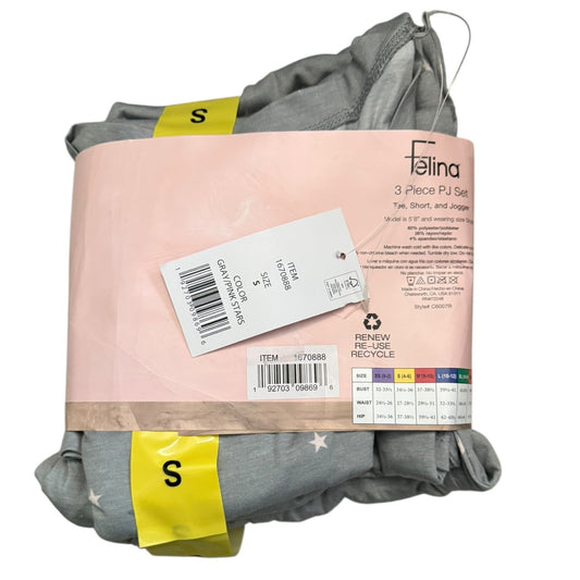 Packaged Felina 3-piece Pajama Set with gray top and gray bottoms on a white background