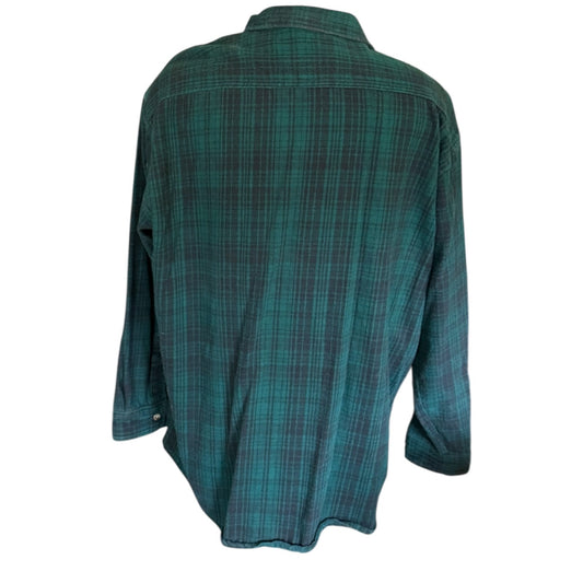 Back of dark green shirt with stripes on a white background