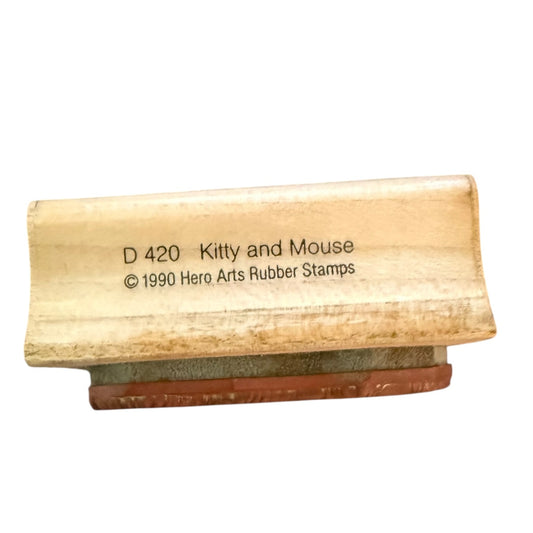 Rubber stamp with 'Kitty and Mouse' text on a white background