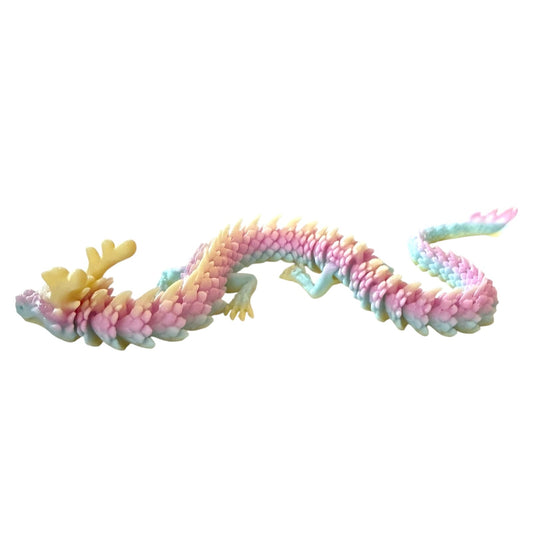 Colorful dragon-shaped toy on a white background