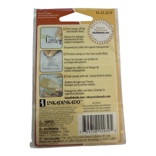 Back of an Inkadinkado packaging with instructions and branding details.