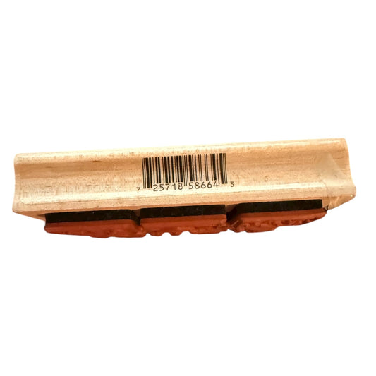 Wooden stamp with a barcode on a white background