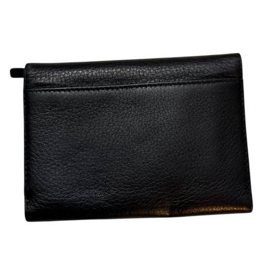 Back of Black leather pouch on a white background