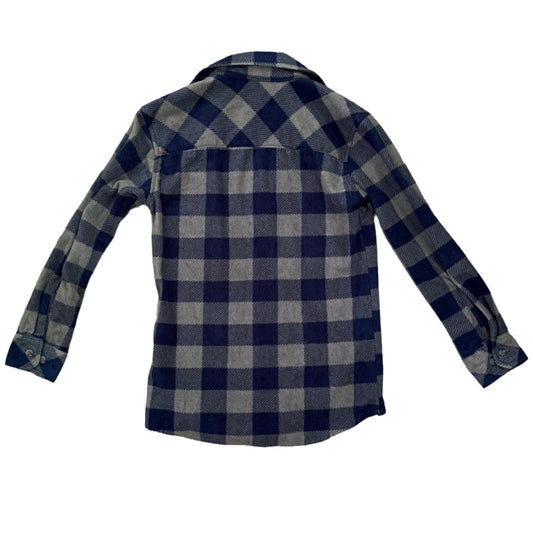 Blue and gray checkered back of shirt on a white background