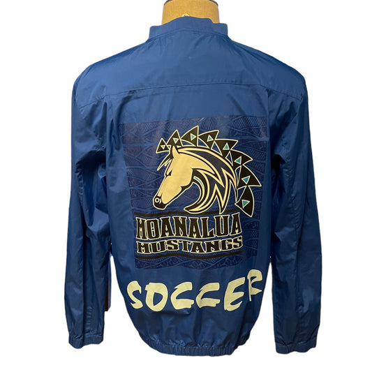 Back of blue windbreaker